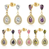 1 Pair Simple Style Classic Style Water Droplets Inlay 304 Stainless Steel Zircon Drop Earrings main image 1
