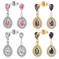 1 Pair Simple Style Classic Style Water Droplets Inlay 304 Stainless Steel Zircon Drop Earrings main image 4