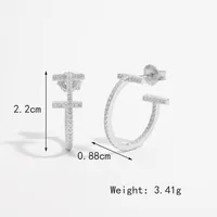 1 Pair White Gold Plated 925 Sterling Silver Zircon Semicircle Round Earrings sku image 5