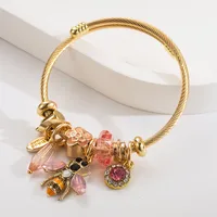 Casual Modern Style Classic Style Bee 304 Stainless Steel 14K Gold Plated Rhinestones Bangle In Bulk main image 5