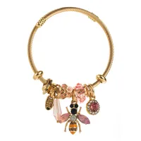 Casual Modern Style Classic Style Bee 304 Stainless Steel 14K Gold Plated Rhinestones Bangle In Bulk sku image 2