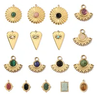 A Pack Of 3 24 * 22mm 201 Stainless Steel Natural Stone 18K Gold Plated Sector Square Polished Pendant main image 1