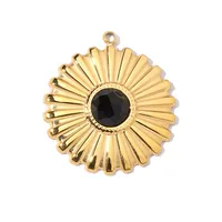 A Pack Of 3 24 * 22mm 201 Stainless Steel Natural Stone 18K Gold Plated Sector Square Polished Pendant main image 3