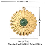 A Pack Of 3 24 * 22mm 201 Stainless Steel Natural Stone 18K Gold Plated Sector Square Polished Pendant main image 4
