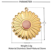 A Pack Of 3 24 * 22mm 201 Stainless Steel Natural Stone 18K Gold Plated Sector Square Polished Pendant sku image 1