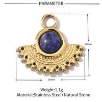 A Pack Of 3 24 * 22mm 201 Stainless Steel Natural Stone 18K Gold Plated Sector Square Polished Pendant sku image 9