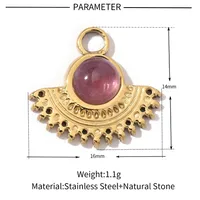 A Pack Of 3 24 * 22mm 201 Stainless Steel Natural Stone 18K Gold Plated Sector Square Polished Pendant sku image 8