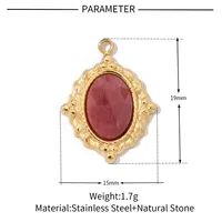 A Pack Of 3 24 * 22mm 201 Stainless Steel Natural Stone 18K Gold Plated Sector Square Polished Pendant sku image 15