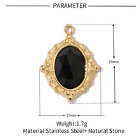 A Pack Of 3 24 * 22mm 201 Stainless Steel Natural Stone 18K Gold Plated Sector Square Polished Pendant sku image 16