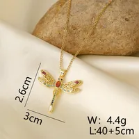 Wholesale IG Style Y2K Vacation Dragonfly Copper Inlay 18K Gold Plated Zircon Pendant Necklace main image 7
