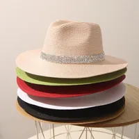 Stage Hat Men's Summer Panama Straw Hat Women's Light Diamond Top Hat British Grass Green Beach Sun Hat Sun Protection Hat Tide main image 1
