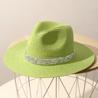 Stage Hat Men's Summer Panama Straw Hat Women's Light Diamond Top Hat British Grass Green Beach Sun Hat Sun Protection Hat Tide main image 4