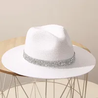 Stage Hat Men's Summer Panama Straw Hat Women's Light Diamond Top Hat British Grass Green Beach Sun Hat Sun Protection Hat Tide main image 3