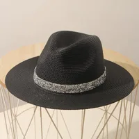 Stage Hat Men's Summer Panama Straw Hat Women's Light Diamond Top Hat British Grass Green Beach Sun Hat Sun Protection Hat Tide sku image 1