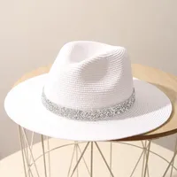 Stage Hat Men's Summer Panama Straw Hat Women's Light Diamond Top Hat British Grass Green Beach Sun Hat Sun Protection Hat Tide sku image 5
