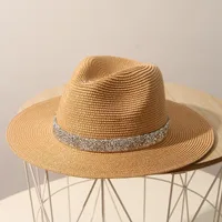 Stage Hat Men's Summer Panama Straw Hat Women's Light Diamond Top Hat British Grass Green Beach Sun Hat Sun Protection Hat Tide sku image 3