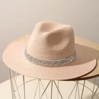 Stage Hat Men's Summer Panama Straw Hat Women's Light Diamond Top Hat British Grass Green Beach Sun Hat Sun Protection Hat Tide sku image 2
