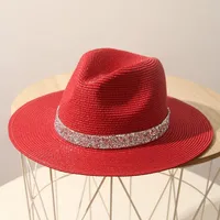 Stage Hat Men's Summer Panama Straw Hat Women's Light Diamond Top Hat British Grass Green Beach Sun Hat Sun Protection Hat Tide sku image 6