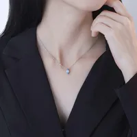 925 Sterling Silver Zircon Inlay Rhombus Pendant Necklace main image 1
