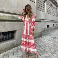 Women's Regular Dress Hawaiian V Neck Long Sleeve Argyle Midi Dress Holiday Beach Lawn main image 9