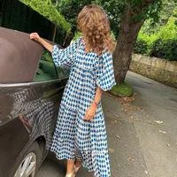 Women's Regular Dress Hawaiian V Neck Long Sleeve Argyle Midi Dress Holiday Beach Lawn main image 3