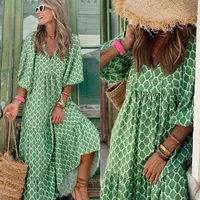 Women's Regular Dress Hawaiian V Neck Long Sleeve Argyle Midi Dress Holiday Beach Lawn main image 6