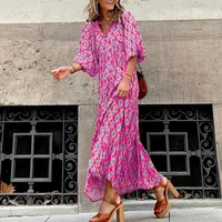 Women's Regular Dress Hawaiian V Neck Long Sleeve Argyle Midi Dress Holiday Beach Lawn main image 2