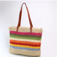 Unisex Medium Straw Rainbow Vacation Zipper Straw Bag main image 1
