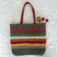 Unisex Medium Straw Rainbow Vacation Zipper Straw Bag main image 3