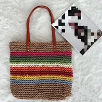Unisex Medium Straw Rainbow Vacation Zipper Straw Bag main image 2