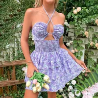 Women's Regular Dress Sexy Halter Neck Printing Sleeveless Ditsy Floral Above Knee Holiday Beach Date main image 2