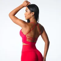 Sports Solid Color Nylon Halter Neck Active Tops Halter Crisscross Tank main image 5