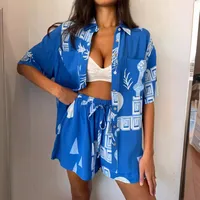 Women's Casual Geometric Polyester Shirt Collar Printing Pocket Active Sets main image 1