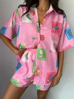 Women's Casual Geometric Polyester Shirt Collar Printing Pocket Active Sets sku image 10