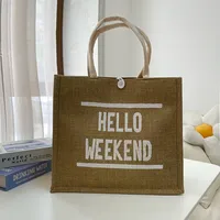 Spot Large Capacity Linen Women's Bag Fashion Linen Handbag Student Class Simple Shoulder Tote Bag sku image 12