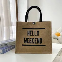 Spot Large Capacity Linen Women's Bag Fashion Linen Handbag Student Class Simple Shoulder Tote Bag sku image 11