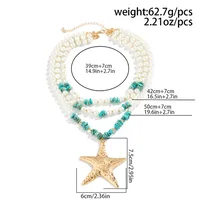 Exaggerated Marine Style Star Imitation Pearl Alloy Beaded Women's Three Layer Necklace main image 6