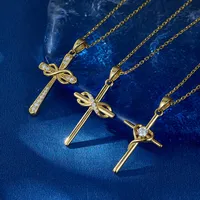 Sterling Silver White Gold Plated Gold Plated Simple Style Classic Style Inlay Cross Moissanite Pendant Necklace main image 1