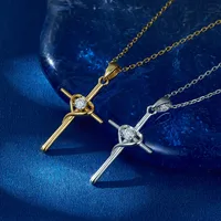 Sterling Silver White Gold Plated Gold Plated Simple Style Classic Style Inlay Cross Moissanite Pendant Necklace main image 9