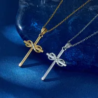 Sterling Silver White Gold Plated Gold Plated Simple Style Classic Style Inlay Cross Moissanite Pendant Necklace main image 8