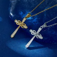 Sterling Silver White Gold Plated Gold Plated Simple Style Classic Style Inlay Cross Moissanite Pendant Necklace main image 7