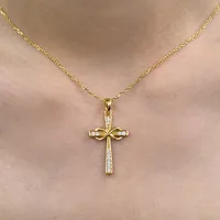 Sterling Silver White Gold Plated Gold Plated Simple Style Classic Style Inlay Cross Moissanite Pendant Necklace main image 4