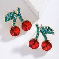 1 Pair IG Style Elegant Cute Lemon Cherry Polishing Inlay Zinc Alloy Rhinestones K Gold Plated Ear Studs sku image 1