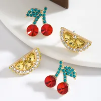 1 Pair IG Style Elegant Cute Lemon Cherry Polishing Inlay Zinc Alloy Rhinestones K Gold Plated Ear Studs main image 5