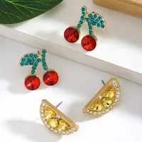 1 Pair IG Style Elegant Cute Lemon Cherry Polishing Inlay Zinc Alloy Rhinestones K Gold Plated Ear Studs main image 6