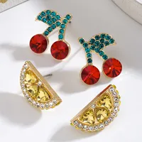 1 Pair IG Style Elegant Cute Lemon Cherry Polishing Inlay Zinc Alloy Rhinestones K Gold Plated Ear Studs main image 4