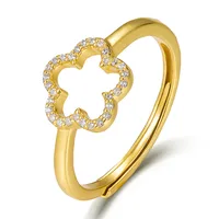 Sterling Silver Gold Plated Cute Sweet Inlay Flower Zircon Open Rings main image 2