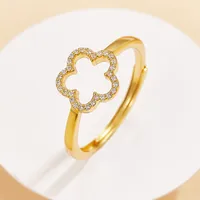 Sterling Silver Gold Plated Cute Sweet Inlay Flower Zircon Open Rings main image 1