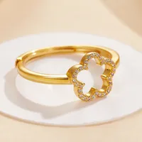 Sterling Silver Gold Plated Cute Sweet Inlay Flower Zircon Open Rings main image 6