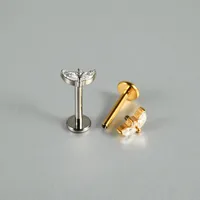1 Piece Lip Rings Casual Vacation Simple Style Sword Crown Pure Titanium Inlay Zircon 18K Gold Plated Lip Rings main image 3